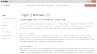 Shipping Information | EasyClosets