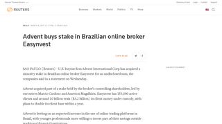 Advent buys stake in Brazilian online broker Easynvest | Reuters