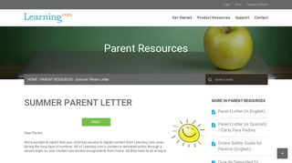 Summer Parent Letter - Learning.com Support