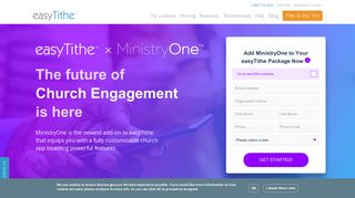 Sign up for the MinistryOne Church App with easyTithe