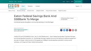 Eaton Federal Savings Bank And SSBBank To Merge - PR Newswire