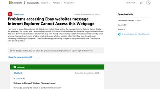 Problems accessing Ebay websites message Internet Explorer Cannot ...