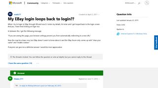 My EBay login loops back to login?? - Microsoft Community