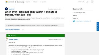 when ever I sign into ebay within 1 minute it freezes. what can I ...