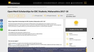 Open Merit Scholarships for EBC Students, Maharashtra 2017-18