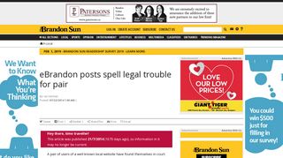 eBrandon posts spell legal trouble for pair - Brandon Sun