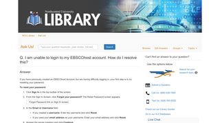 I am unable to login to my EBSCOhost account. How do I resolve this ...