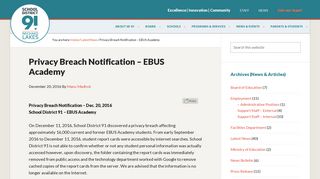 Privacy Breach Notification - EBUS Academy | School District 91