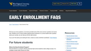 Early Enrollment FAQs | WVU Tech | West Virginia University Institute ...