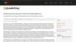 eCapital Selects 10-4 Systems for Real-Time Visibility Digital Tool