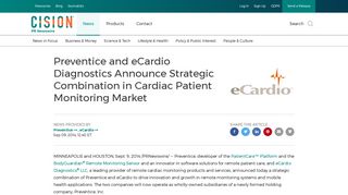 Preventice and eCardio Diagnostics Announce Strategic Combination ...