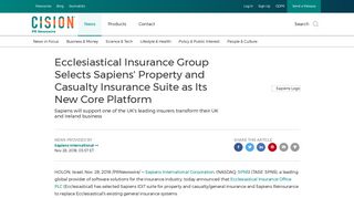 Ecclesiastical Insurance Group Selects Sapiens' Property and ...