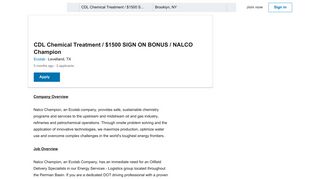 Ecolab hiring CDL Chemical Treatment / $1500 SIGN ON BONUS ...