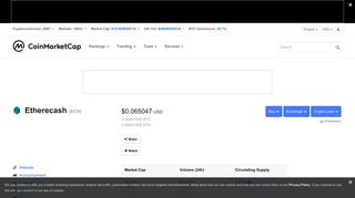 Etherecash (ECH) price, charts, market cap, and other metrics ...