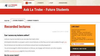 Recorded lectures - FAQs for future students, La Trobe University