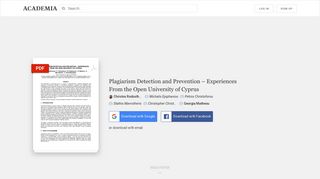 Plagiarism Detection and Prevention – Experiences From the Open ...