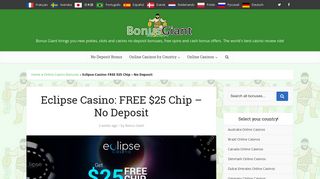 Eclipse Casino: FREE $25 Chip - No Deposit | Online Casino Bonuses