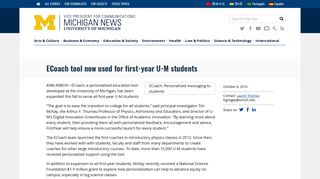 ECoach tool now used for first-year U-M students | University of ...