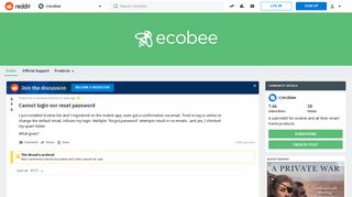 Cannot login nor reset password : ecobee - Reddit