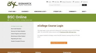 eCollege Course Login | Bismarck State College