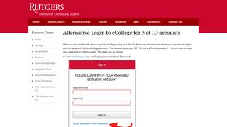 Alternative Login to eCollege for Net ID accounts | Rutgers University ...