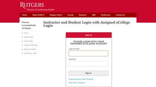 Instructor and Student Login with Assigned eCollege Login | Rutgers ...