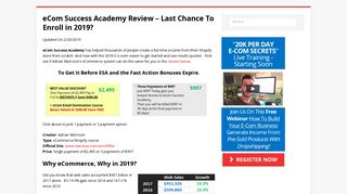 eCom Success Academy Review - Last Chance To Enroll in 2018?