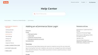 Adding an eCommerce Store Login – Duda Support