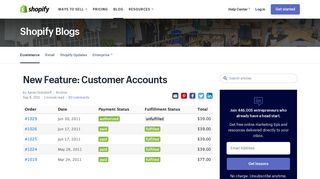 New Feature: Customer Accounts - Shopify