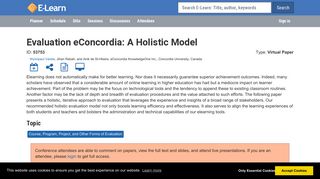 E-Learn - Evaluation eConcordia: A Holistic Model - Academic Experts