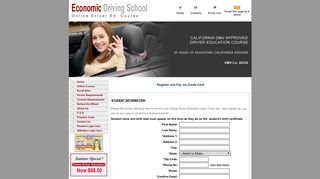 Economic Driving School -Registration via Credit Card