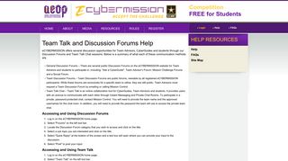 Team Talk and Discussion Forums Help - eCYBERMISSION