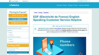 EDF (Electricité de France) English Speaking Customer Service Helpline