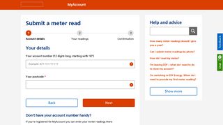 submit a meter reading - validate your account | edf energy
