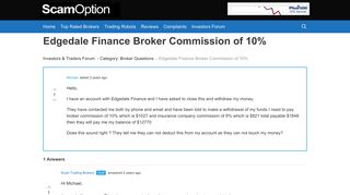Edgedale Finance Broker Commission of 10% - Investors Forum