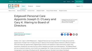 Edgewell Personal Care Appoints Joseph D. O'Leary and Gary K ...