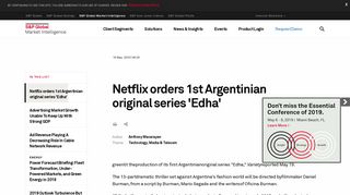 Netflix orders 1st Argentinian original series 'Edha' | S&P Global ...