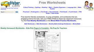 Free Worksheets | edHelper.com