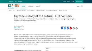 Cryptocurrency of the Future - E-Dinar Coin - PR Newswire