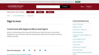 Current issue with mygovscot My account sign in ... - Edinburgh Council