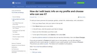 How do I edit basic info on my profile and choose who can ... - Facebook