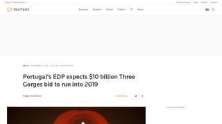 Portugal's EDP expects $10 billion Three Gorges bid to run into 2019 ...