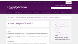 Account Login Information - Prairie State College