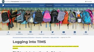 Logging into TIMS - Pennsylvania Department of Education - PA.gov