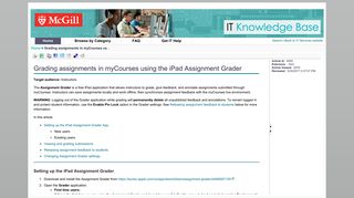 Grading assignments in myCourses using the iPad Assignment Grader