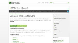 Eduroam Wireless Network - University of Saskatchewan