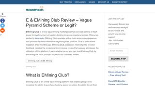 E & EMining Club Review - Vague Pyramid Scheme or Legit? - Scam ...
