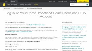 Log in to your broadband account | Help | EE