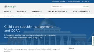 Child care subsidy management and CCFA | Mass.gov