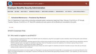 EFAST2 Credentials FAQs | United States Department of Labor